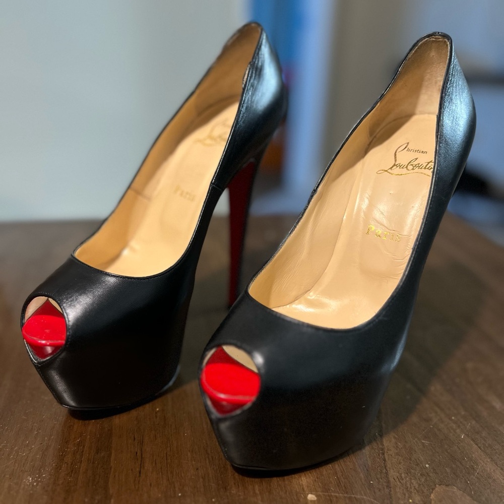 Christian Louboutin Black Heels with Red Peep Toe